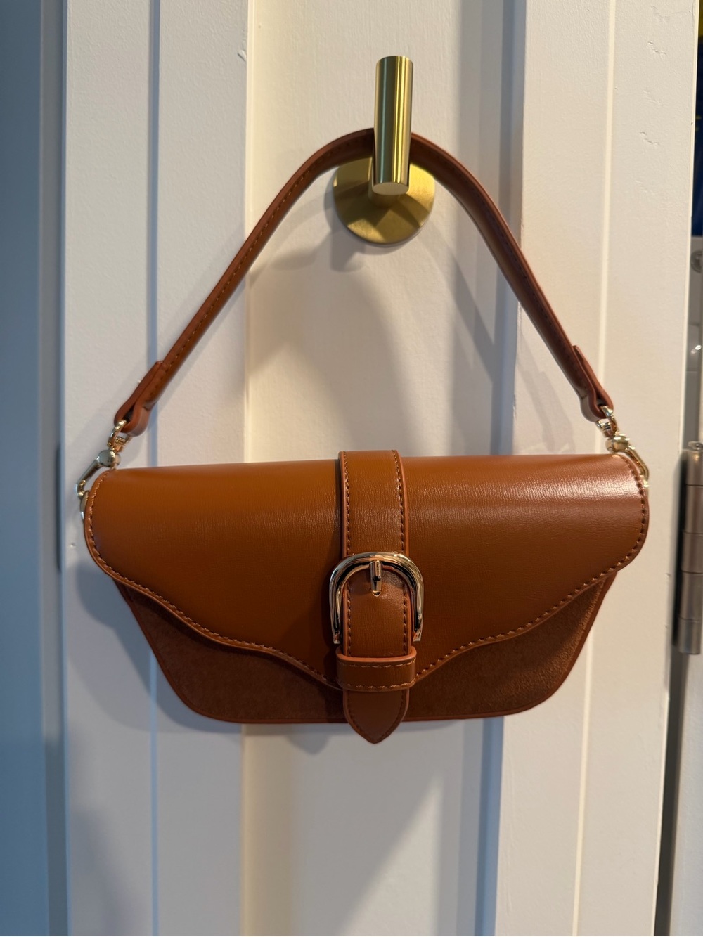 Anthropologie Classic Tan Leather Buckle Shoulder Bag